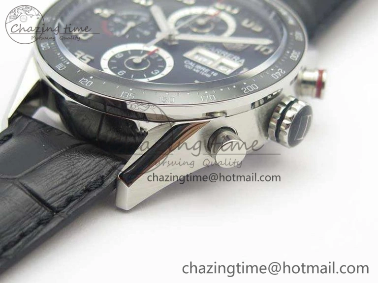 Carrera Calibre 1887 Day-Date SS V6F 1:1 Best Edition Ceramic Bezel Black Dial On Leather Strap A7750