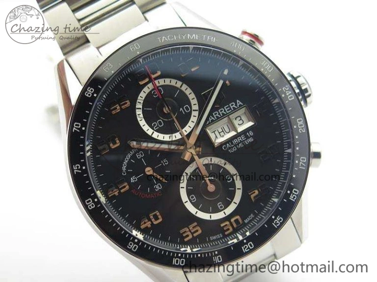 Carrera Calibre 1887 Day-Date SS V6F 1:1 Best Edition Ceramic Bezel Black Dial On SS Bracelet A7750