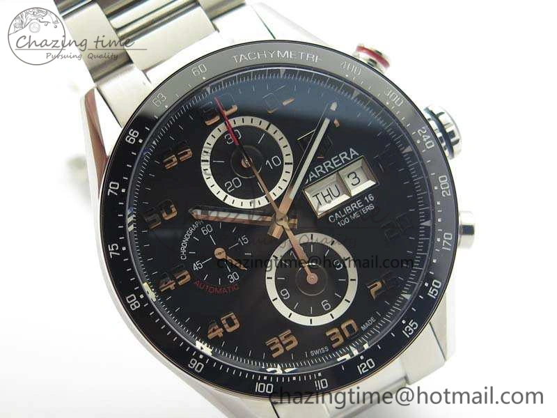 Carrera Calibre 1887 Day-Date SS V6F 1:1 Best Edition Ceramic Bezel Black Dial On SS Bracelet A7750