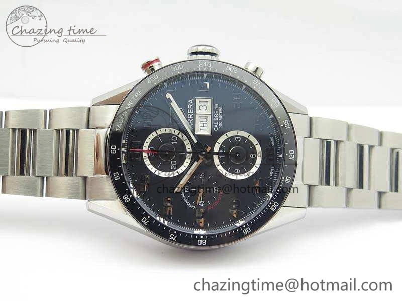 Carrera Calibre 1887 Day-Date SS V6F 1:1 Best Edition Ceramic Bezel Black Dial On SS Bracelet A7750