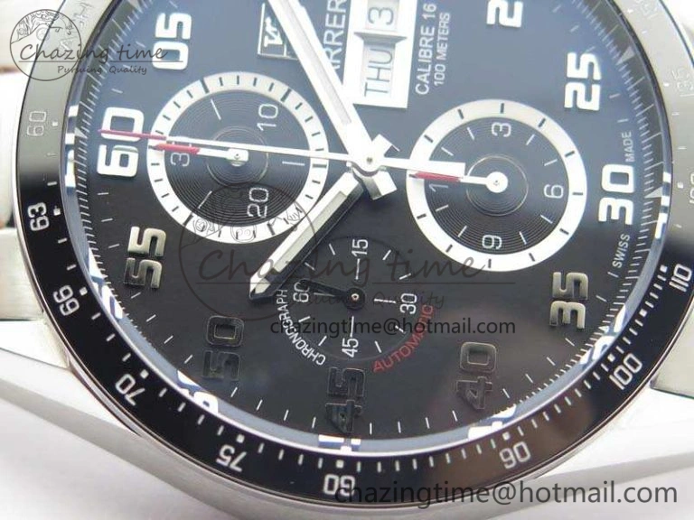 Carrera Calibre 1887 Day-Date SS V6F 1:1 Best Edition Ceramic Bezel Black Dial On SS Bracelet A7750