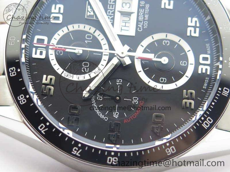 Carrera Calibre 1887 Day-Date SS V6F 1:1 Best Edition Ceramic Bezel Black Dial On SS Bracelet A7750