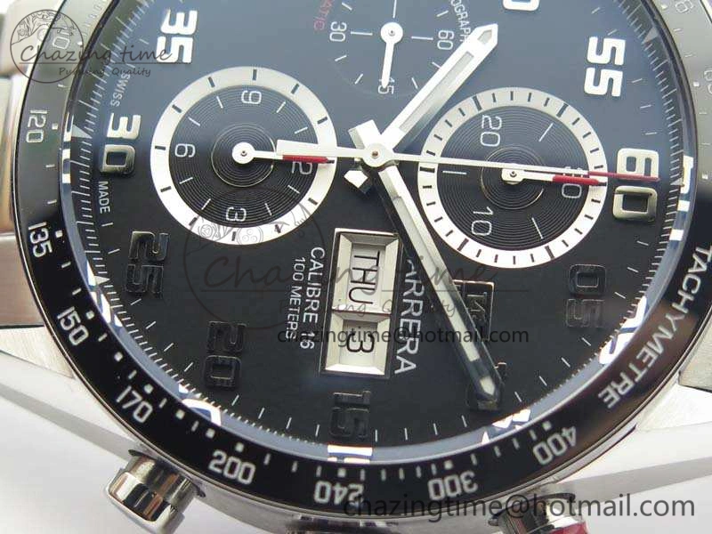 Carrera Calibre 1887 Day-Date SS V6F 1:1 Best Edition Ceramic Bezel Black Dial On SS Bracelet A7750