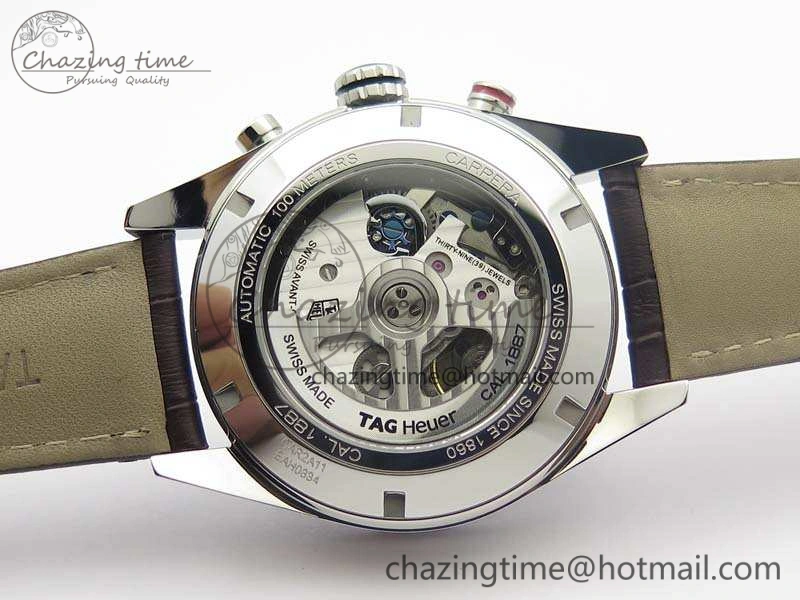 Carrera Calibre 1887 Day-Date SS V6F 1:1 Best Edition Ceramic Bezel Brown Dial On Leather Strap A7750