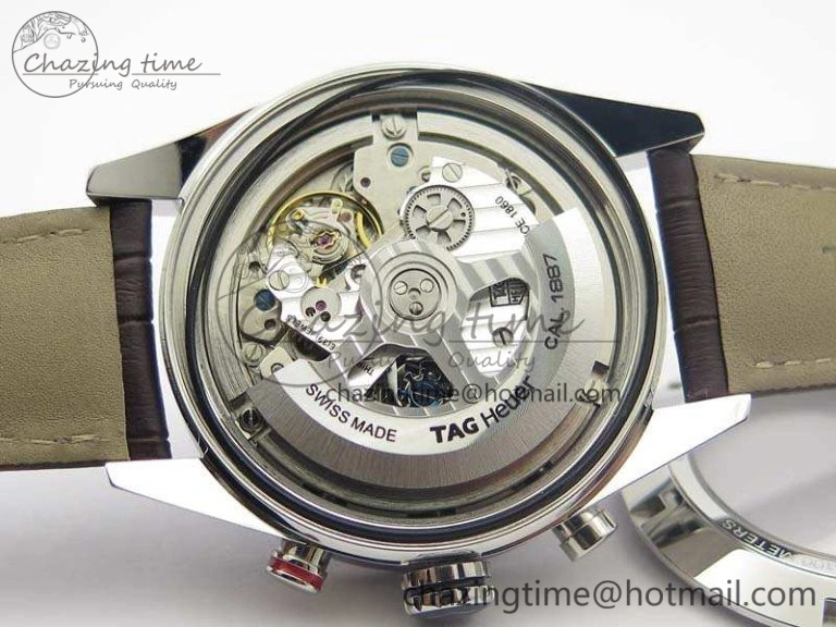 Carrera Calibre 1887 Day-Date SS V6F 1:1 Best Edition Ceramic Bezel Brown Dial On Leather Strap A7750