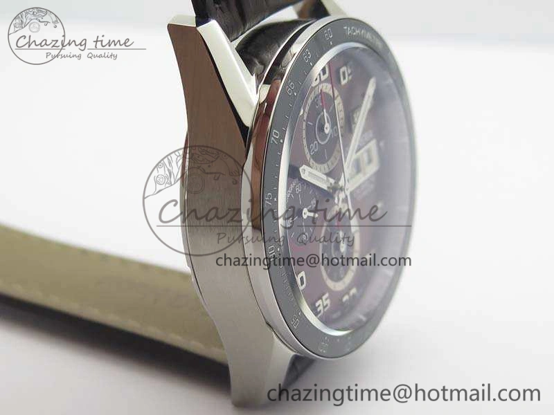 Carrera Calibre 1887 Day-Date SS V6F 1:1 Best Edition Ceramic Bezel Brown Dial On Leather Strap A7750