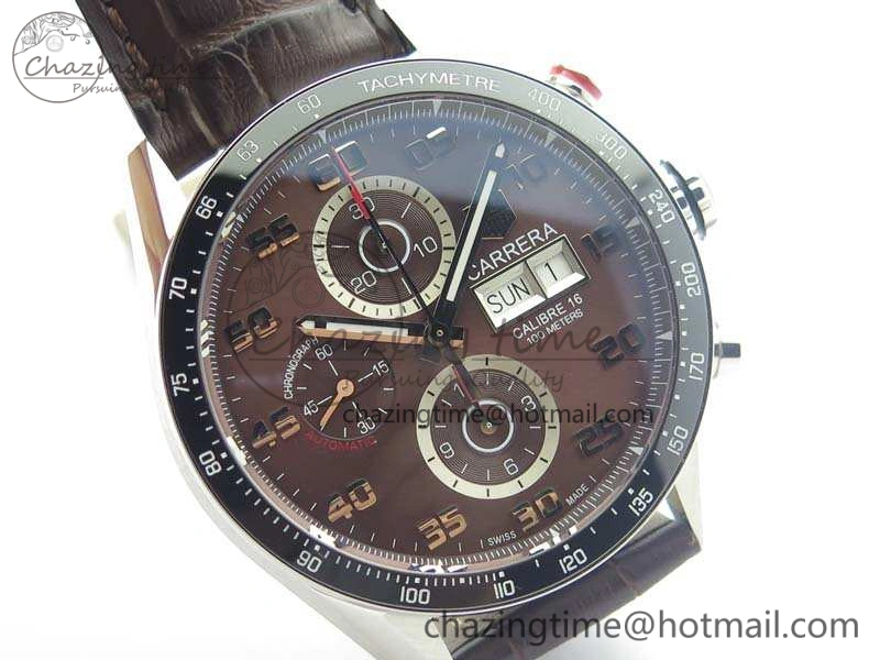 Carrera Calibre 1887 Day-Date SS V6F 1:1 Best Edition Ceramic Bezel Brown Dial On Leather Strap A7750