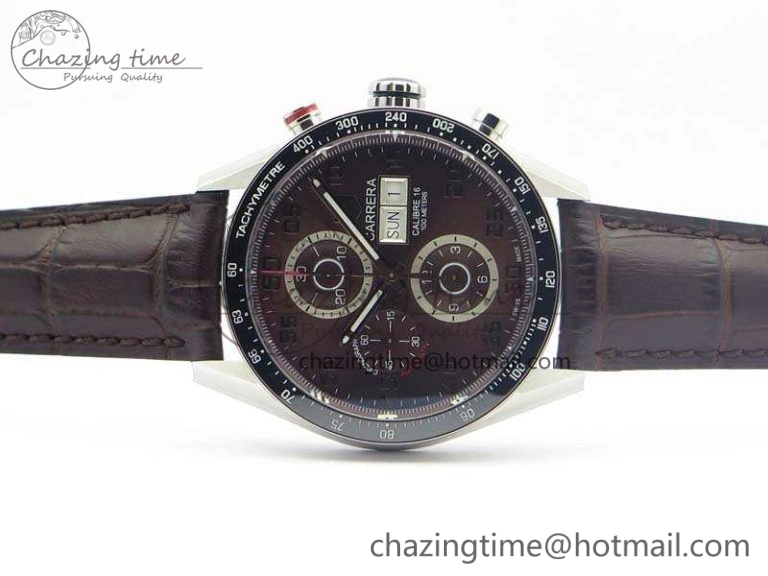 Carrera Calibre 1887 Day-Date SS V6F 1:1 Best Edition Ceramic Bezel Brown Dial On Leather Strap A7750