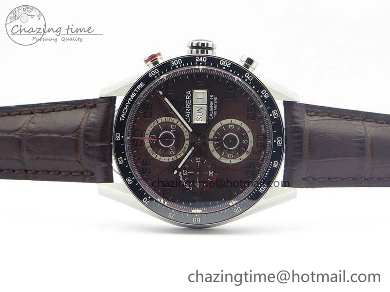 Carrera Calibre 1887 Day-Date SS V6F 1:1 Best Edition Ceramic Bezel Brown Dial On Leather Strap A7750