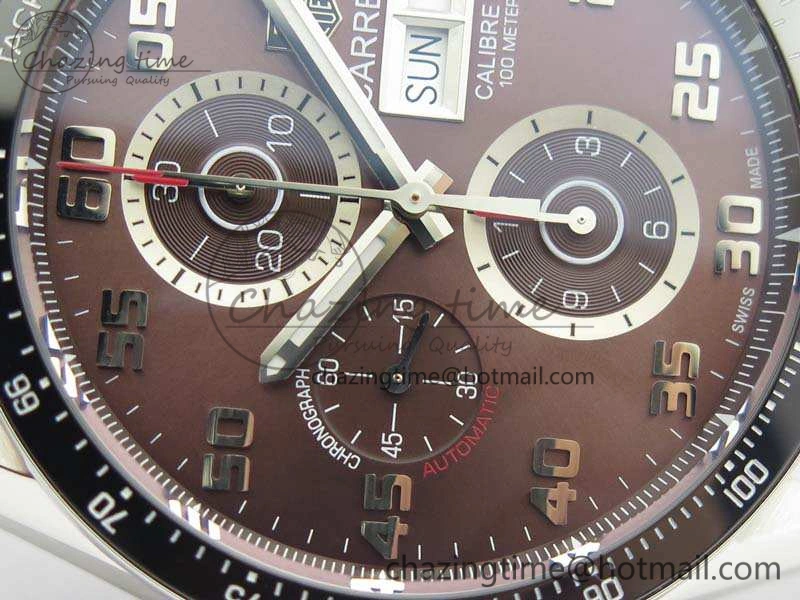 Carrera Calibre 1887 Day-Date SS V6F 1:1 Best Edition Ceramic Bezel Brown Dial On Leather Strap A7750