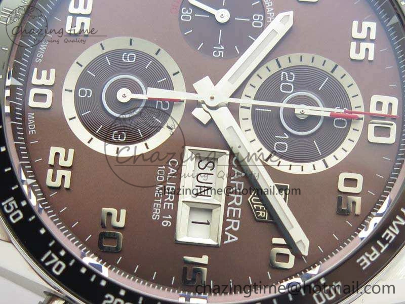Carrera Calibre 1887 Day-Date SS V6F 1:1 Best Edition Ceramic Bezel Brown Dial On Leather Strap A7750