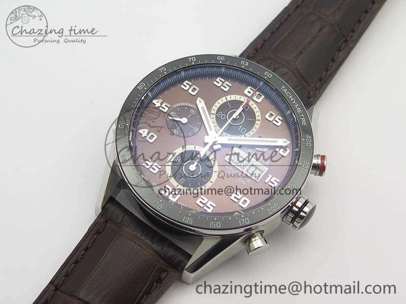 Carrera Calibre 1887 Day-Date SS V6F 1:1 Best Edition Ceramic Bezel Brown Dial On Leather Strap A7750