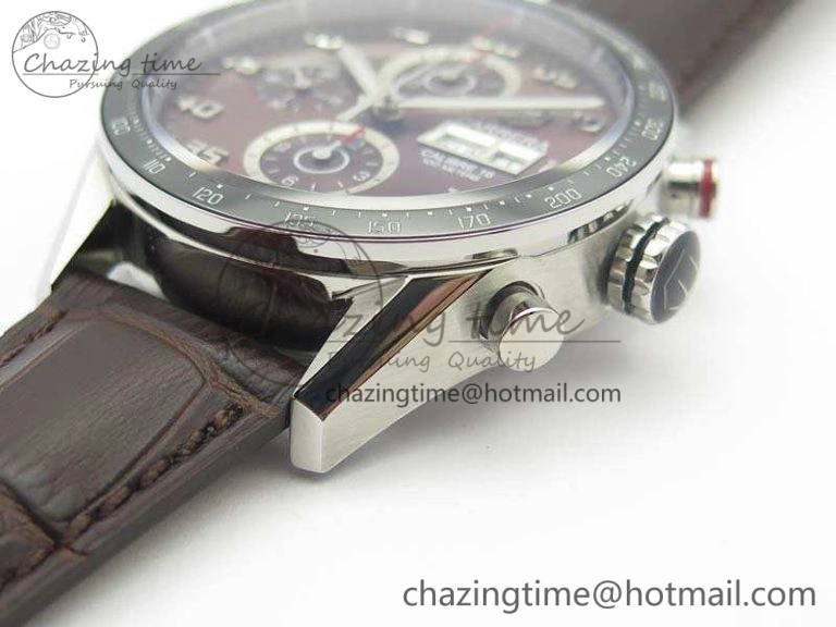 Carrera Calibre 1887 Day-Date SS V6F 1:1 Best Edition Ceramic Bezel Brown Dial On Leather Strap A7750