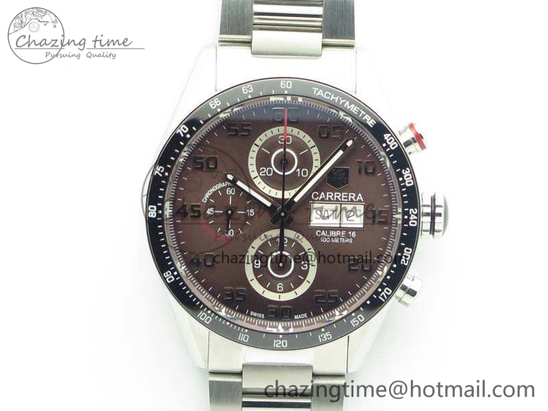 Carrera Calibre 1887 Day-Date SS V6F 1:1 Best Edition Ceramic Bezel Brown Dial On SS Bracelet A7750