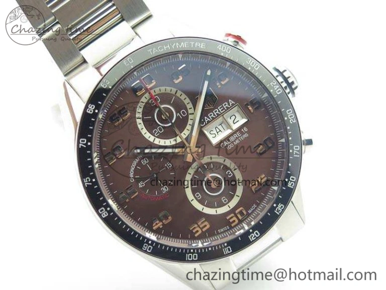 Carrera Calibre 1887 Day-Date SS V6F 1:1 Best Edition Ceramic Bezel Brown Dial On SS Bracelet A7750
