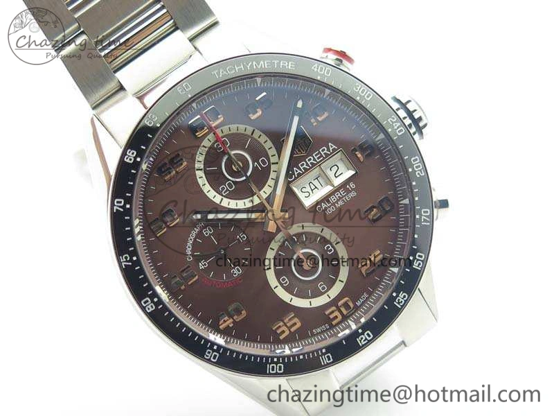 Carrera Calibre 1887 Day-Date SS V6F 1:1 Best Edition Ceramic Bezel Brown Dial On SS Bracelet A7750