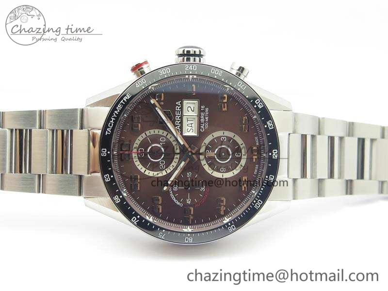 Carrera Calibre 1887 Day-Date SS V6F 1:1 Best Edition Ceramic Bezel Brown Dial On SS Bracelet A7750