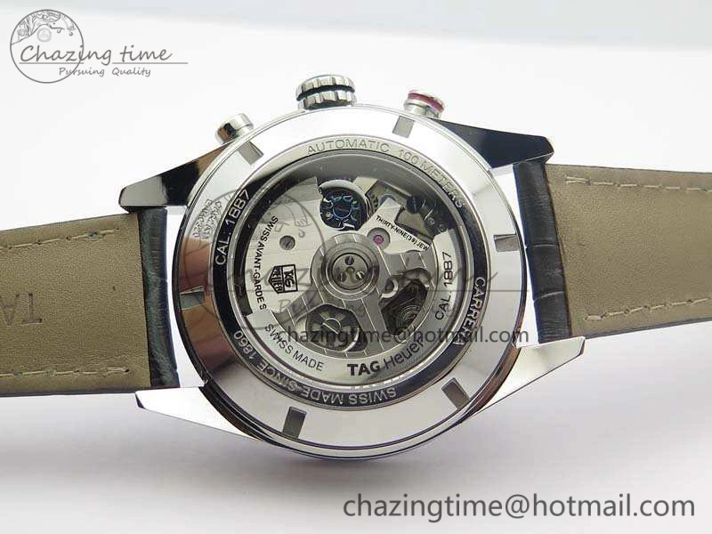 Carrera Calibre 1887 Day-Date SS V6F 1:1 Best Edition Ceramic Bezel Gray Dial On Leather Strap A7750