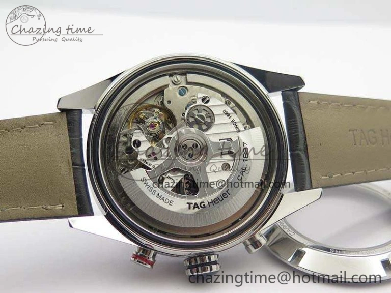 Carrera Calibre 1887 Day-Date SS V6F 1:1 Best Edition Ceramic Bezel Gray Dial On Leather Strap A7750