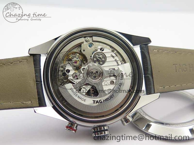 Carrera Calibre 1887 Day-Date SS V6F 1:1 Best Edition Ceramic Bezel Gray Dial On Leather Strap A7750
