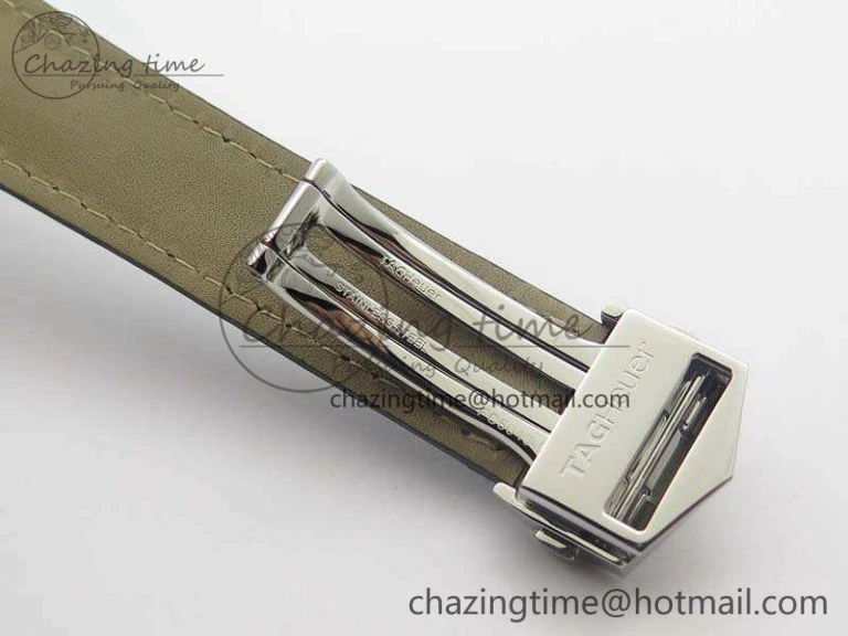 Carrera Calibre 1887 Day-Date SS V6F 1:1 Best Edition Ceramic Bezel Gray Dial On Leather Strap A7750