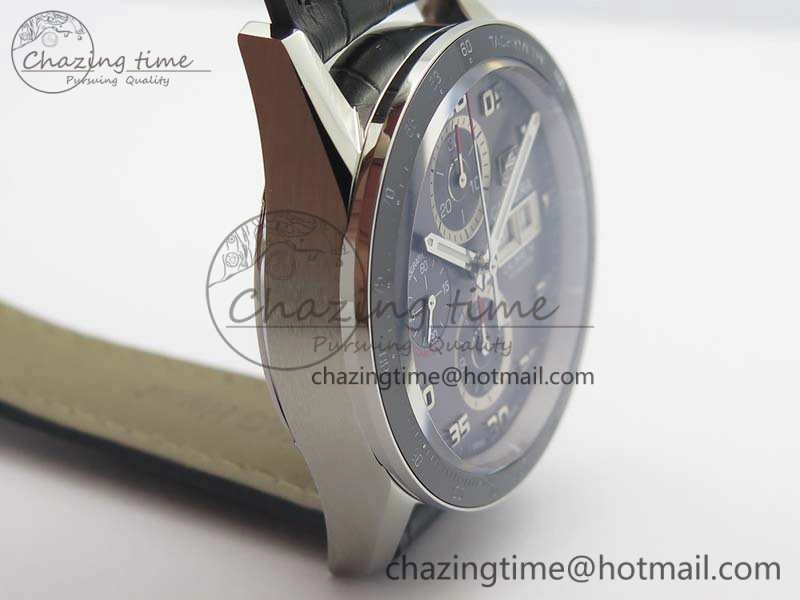 Carrera Calibre 1887 Day-Date SS V6F 1:1 Best Edition Ceramic Bezel Gray Dial On Leather Strap A7750