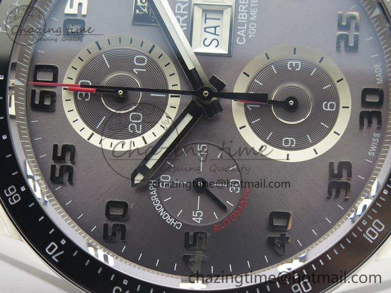 Carrera Calibre 1887 Day-Date SS V6F 1:1 Best Edition Ceramic Bezel Gray Dial On Leather Strap A7750