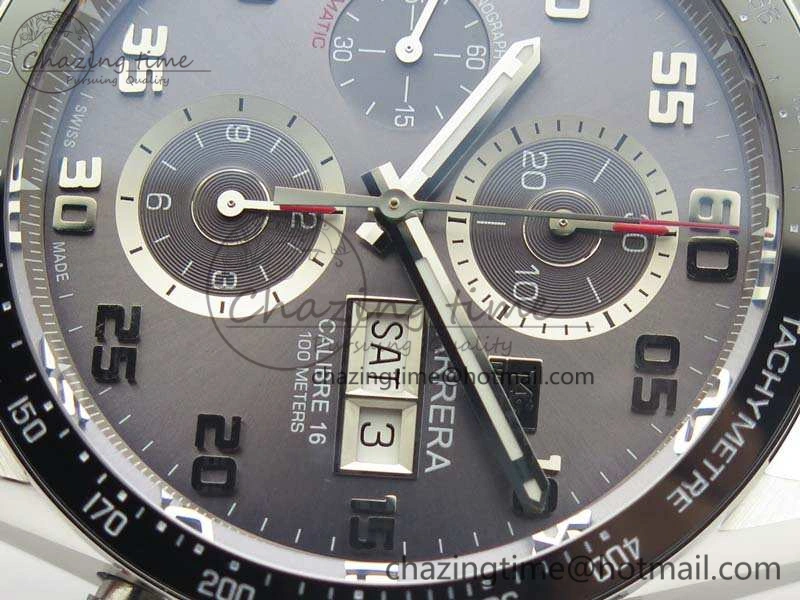 Carrera Calibre 1887 Day-Date SS V6F 1:1 Best Edition Ceramic Bezel Gray Dial On Leather Strap A7750
