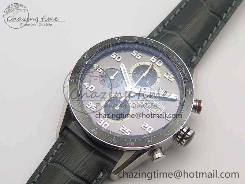 Carrera Calibre 1887 Day-Date SS V6F 1:1 Best Edition Ceramic Bezel Gray Dial On Leather Strap A7750