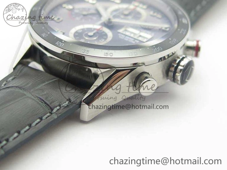 Carrera Calibre 1887 Day-Date SS V6F 1:1 Best Edition Ceramic Bezel Gray Dial On Leather Strap A7750