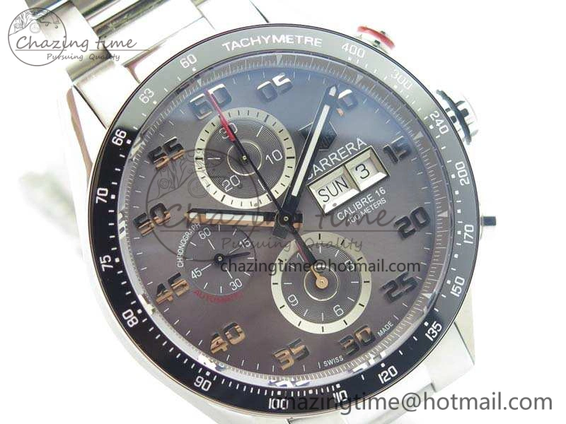 Carrera Calibre 1887 Day-Date SS V6F 1:1 Best Edition Ceramic Bezel Gray Dial On SS Bracelet A7750