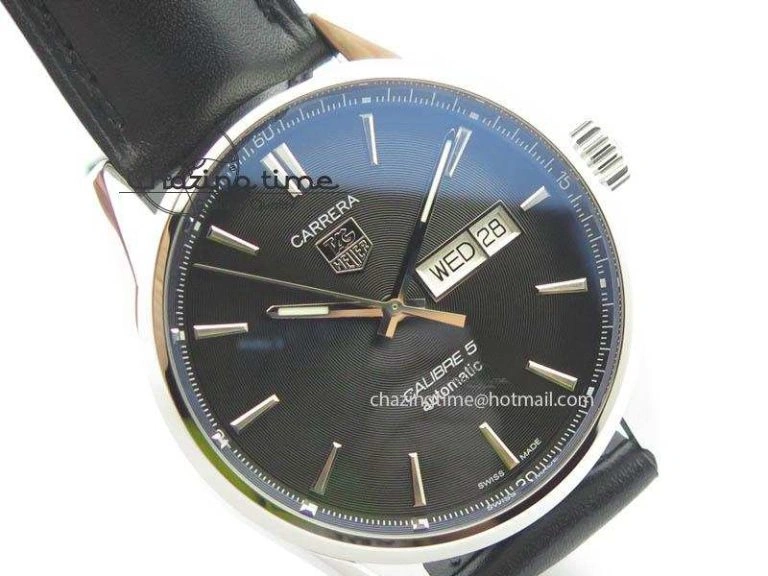 Carrera Day-Date Automatic SS Black Dial On Black Leather Strap A2824