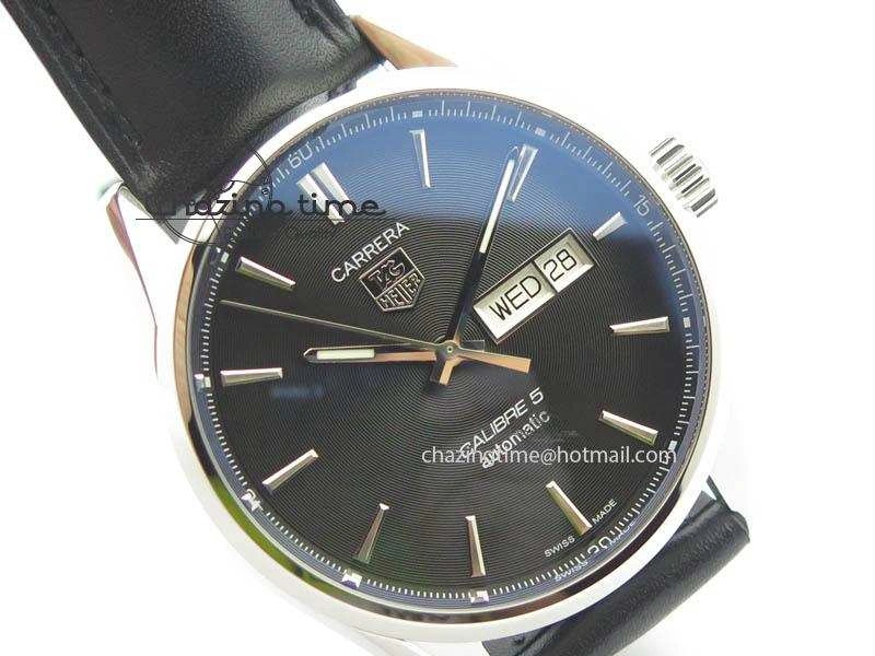 Carrera Day-Date Automatic SS Black Dial On Black Leather Strap A2824