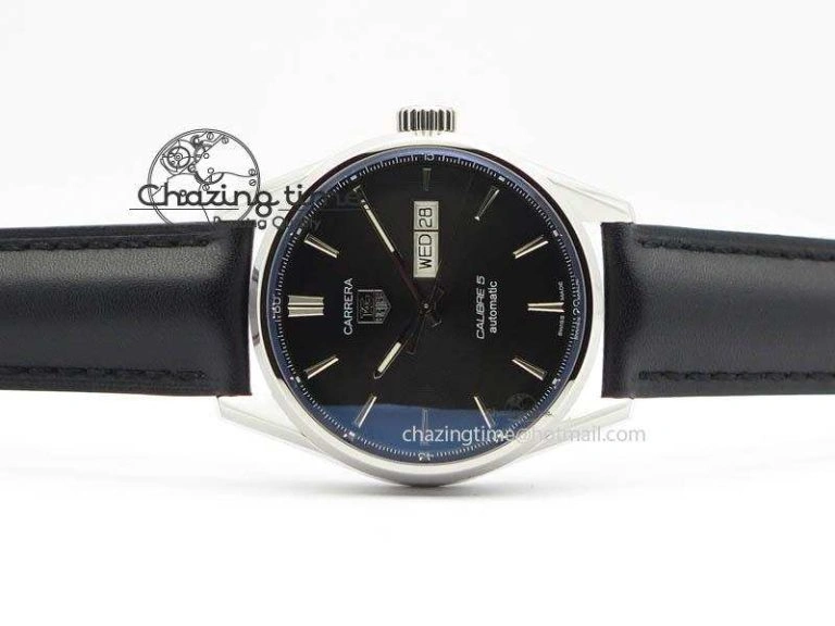 Carrera Day-Date Automatic SS Black Dial On Black Leather Strap A2824