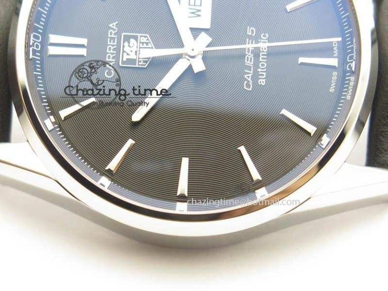 Carrera Day-Date Automatic SS Black Dial On Black Leather Strap A2824