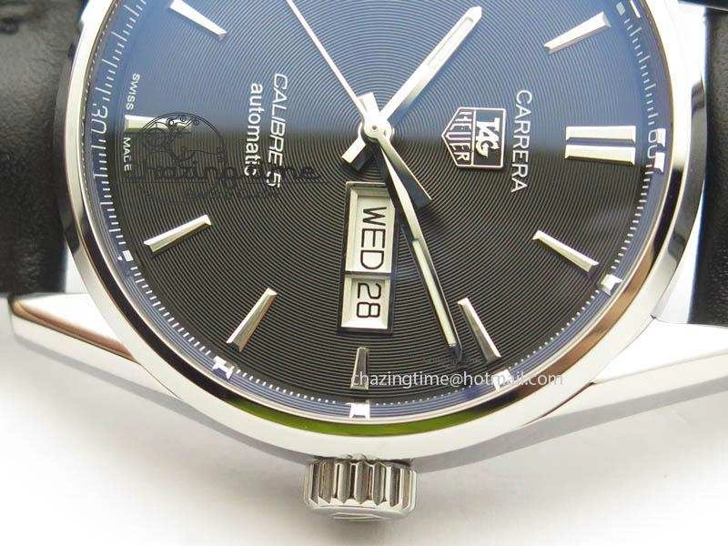 Carrera Day-Date Automatic SS Black Dial On Black Leather Strap A2824