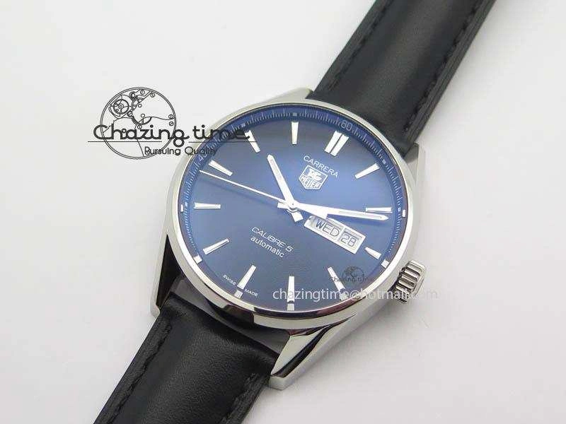 Carrera Day-Date Automatic SS Black Dial On Black Leather Strap A2824