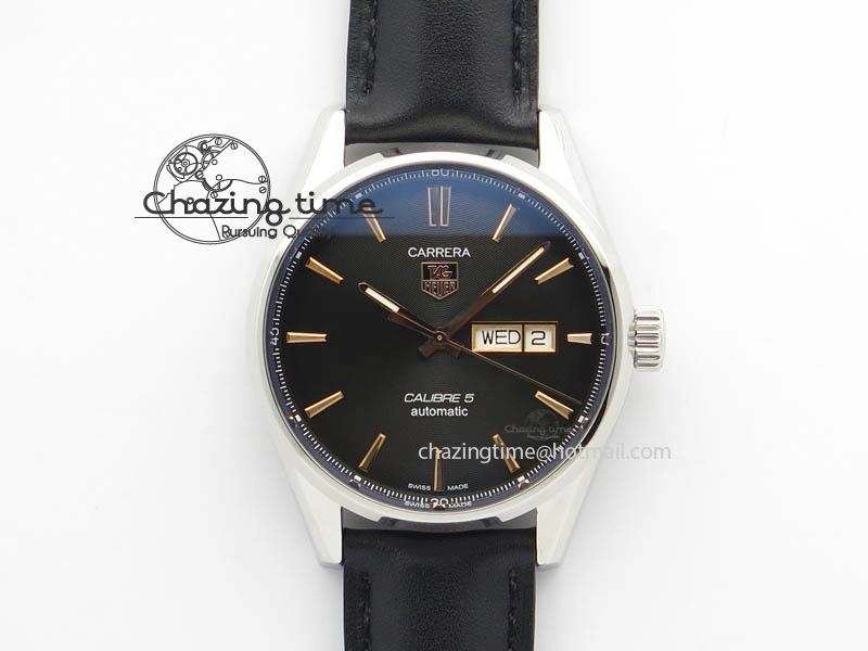 Carrera Day-Date Automatic SS Black Dial RG Markers On Black Leather Strap A2824