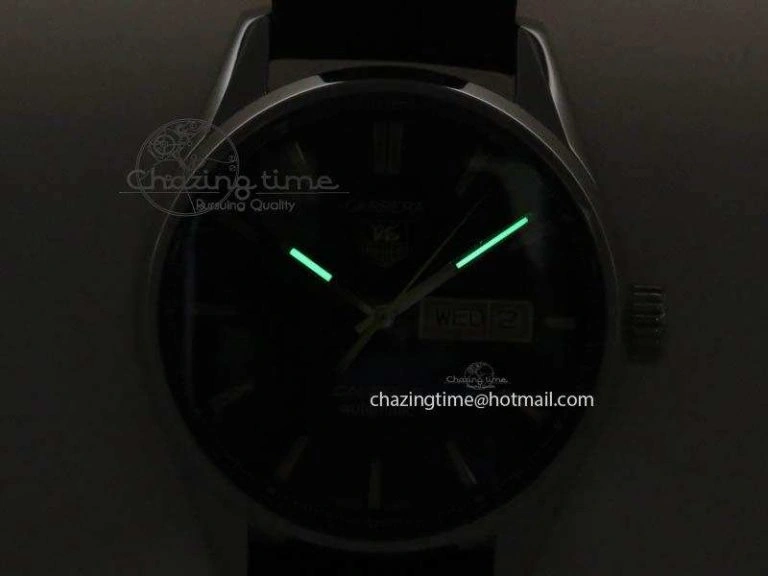 Carrera Day-Date Automatic SS Black Dial RG Markers On Black Leather Strap A2824