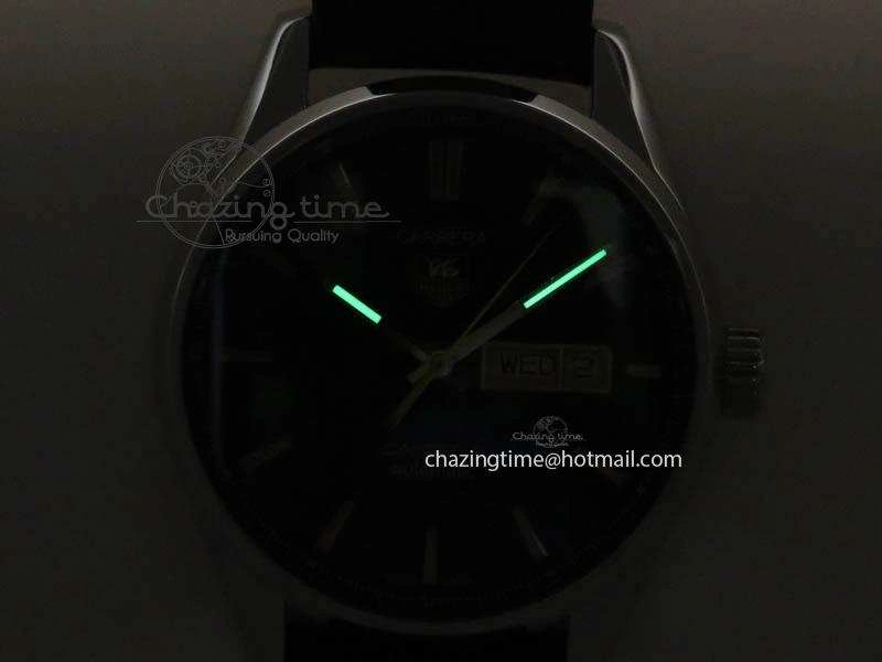 Carrera Day-Date Automatic SS Black Dial RG Markers On Black Leather Strap A2824
