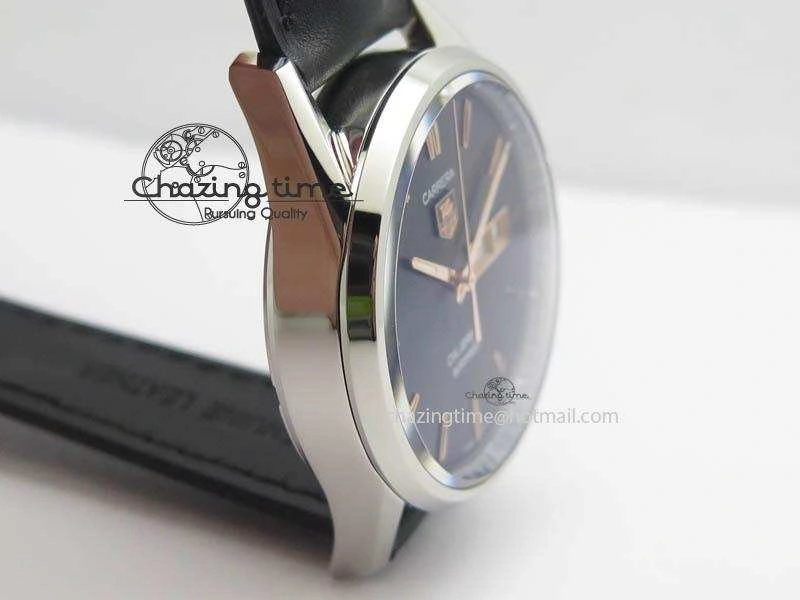 Carrera Day-Date Automatic SS Black Dial RG Markers On Black Leather Strap A2824