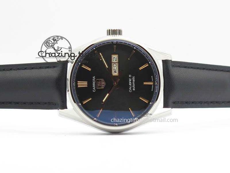 Carrera Day-Date Automatic SS Black Dial RG Markers On Black Leather Strap A2824