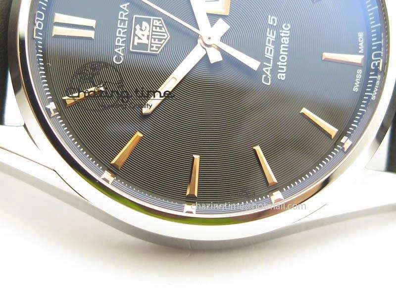 Carrera Day-Date Automatic SS Black Dial RG Markers On Black Leather Strap A2824