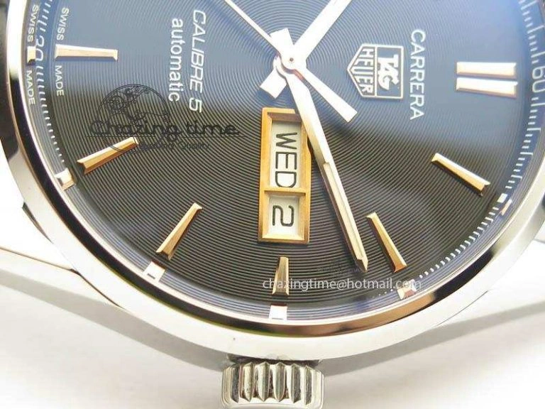 Carrera Day-Date Automatic SS Black Dial RG Markers On Black Leather Strap A2824