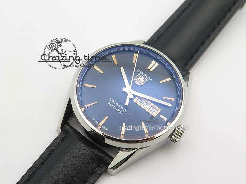 Carrera Day-Date Automatic SS Black Dial RG Markers On Black Leather Strap A2824