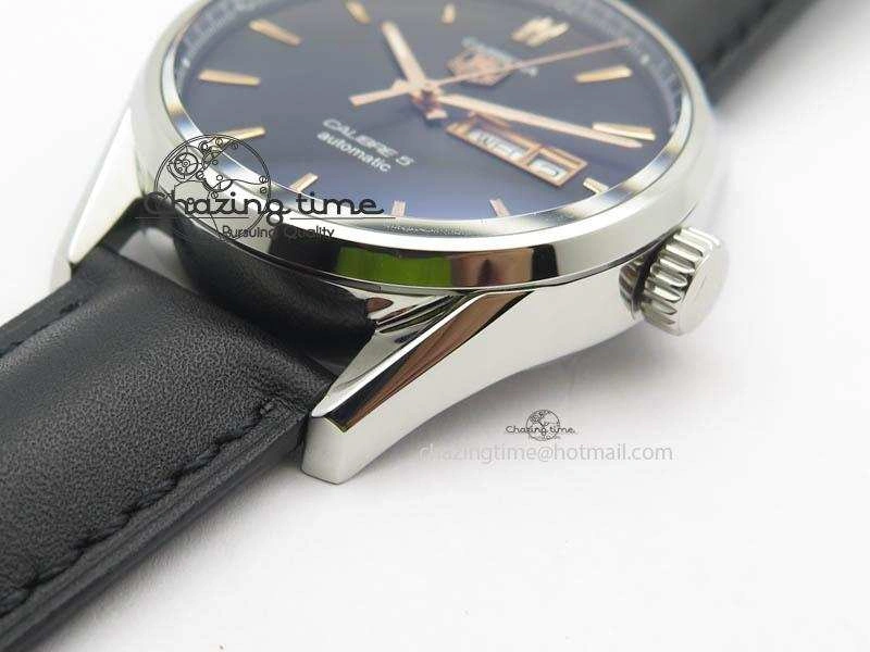Carrera Day-Date Automatic SS Black Dial RG Markers On Black Leather Strap A2824