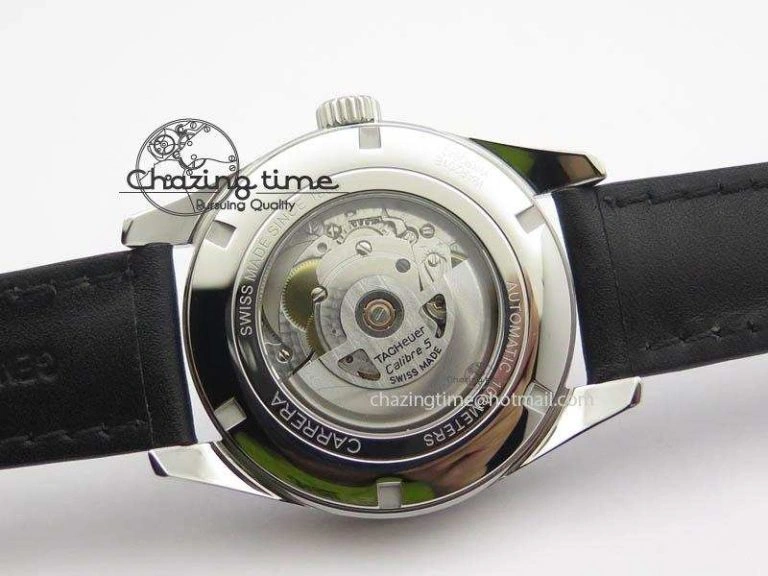 Carrera Day-Date Automatic SS Black Dial RG Markers On Black Leather Strap A2824