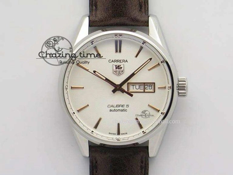 Carrera Day-Date Automatic SS White Dial RG Markers On Brown Leather Strap A2824
