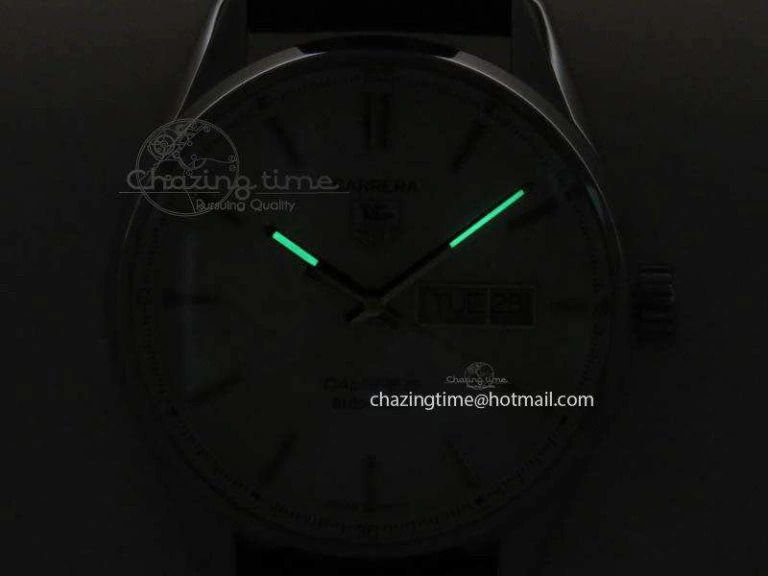 Carrera Day-Date Automatic SS White Dial RG Markers On Brown Leather Strap A2824