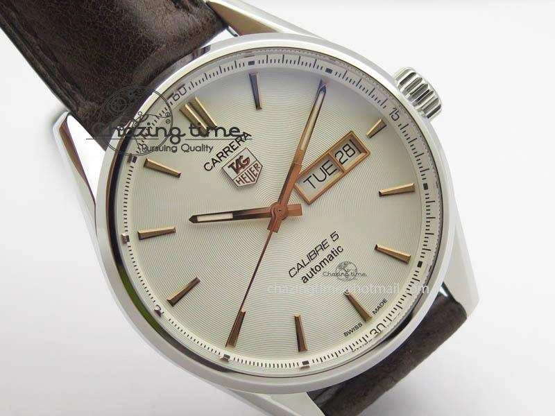 Carrera Day-Date Automatic SS White Dial RG Markers On Brown Leather Strap A2824